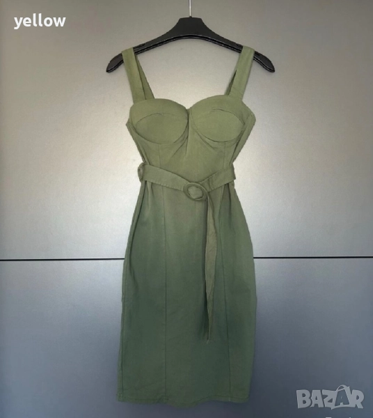 Зелена рокля с колан , снимка 1