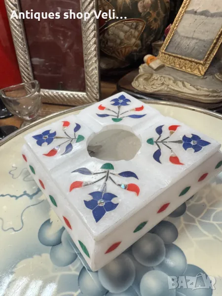 Мраморен пепелник с естествени минерали №6960 , снимка 1