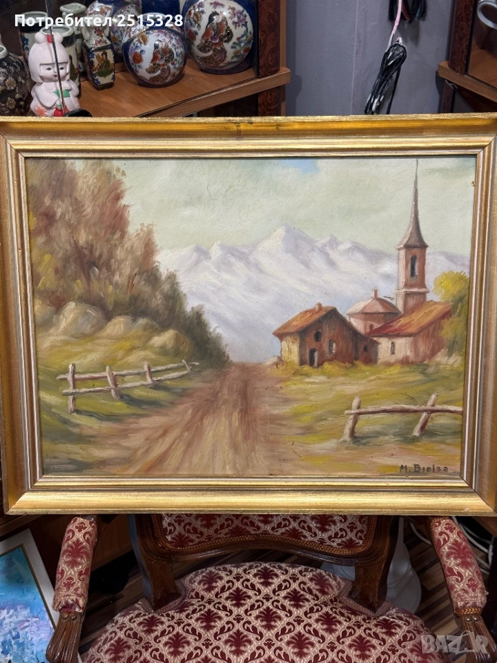 стара картина маслени бой автор, снимка 1