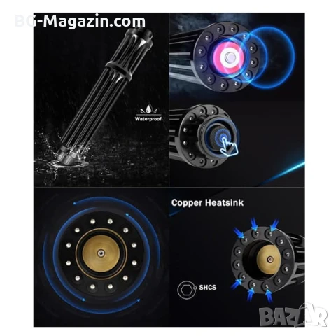 Мощен акумулаторен син лазер 5000mW батерии 18650 предпазни очила горящ палещ клечка кибрит балон, снимка 11 - Друга електроника - 51040547