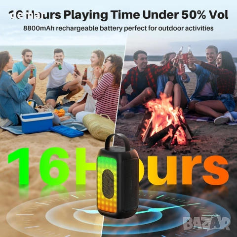 Преносим Bluetooth високоговорител Bobtot, безжичен, дълбок бас, RGB (с 1 микрофон), снимка 5 - Bluetooth тонколони - 53778662