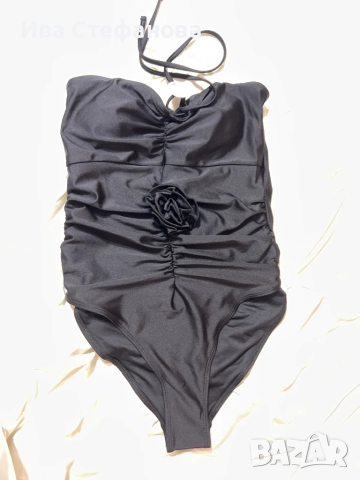 Нов черен класически цял бански 3D 3Д цветя роза 