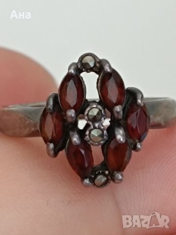 красив сребърен пръстен с рубин , снимка 1 - Пръстени - 46246474