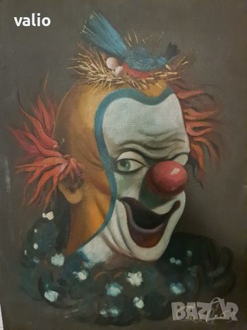 Стара рисувана картина на клоун, снимка 1 - Антикварни и старинни предмети - 45853215