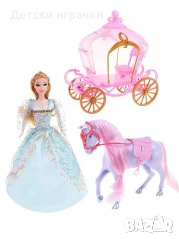 Кукла Барби Принцеса с каляска и кон, приказна карета, снимка 2 - Кукли - 52657977
