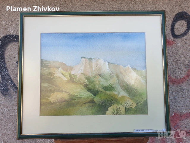 рамкирана картина акварел под стъкло , снимка 2 - Картини - 53797025