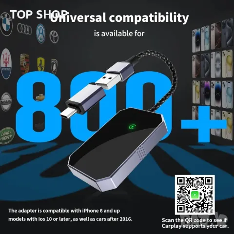 Безжичен адаптер Aurevita за Carplay, безжичен адаптер Carplay за iPhone, снимка 8 - Аксесоари и консумативи - 49937562