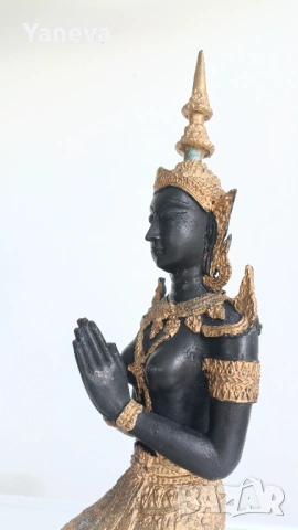 Бронзова, тайландска скулптура с позлата на Тепханом, митологичен ангел-пазител на храмовете и Буда , снимка 5 - Статуетки - 53964205