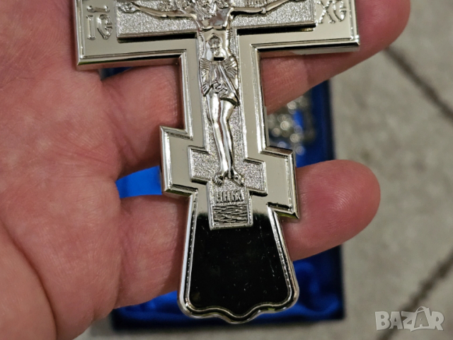 Сребрист православен нагръден кръст ортодоксален кръст нагръден кръст за богослужения, снимка 4 - Антикварни и старинни предмети - 54206431