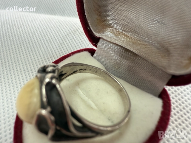 Немски сребърен пръстен с кост. №7683, снимка 5 - Пръстени - 52640002