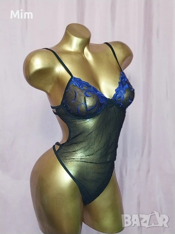  Резервирани S Черно еластично, прозрачно боди със синя бродерия , снимка 6 - Корсети, бюстиета, топове - 53689410