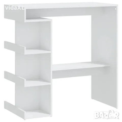 vidaXL Бар маса с рафтове, бяла, 100x50x101,5 см, инженерно дърво(SKU:809449), снимка 1 - Маси - 49500689