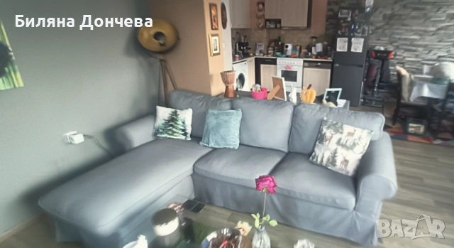 Стилен ъглов диван с лежанка (IKEA Ektorp) – Отлично състояние, снимка 5 - Дивани и мека мебел - 52849051