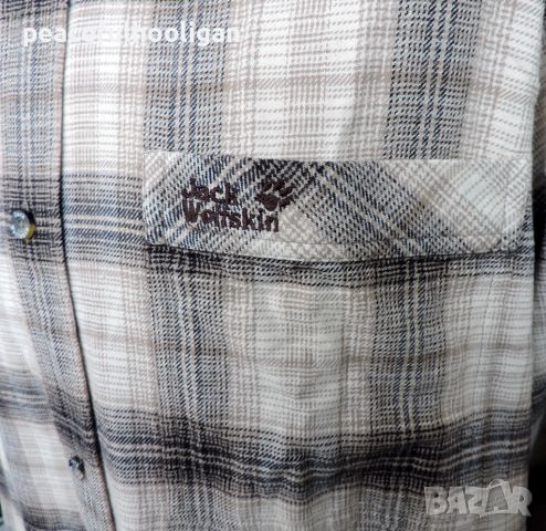 Jack Wolfskin Men`s Beige/Black Long Sleeve Checked Shirt -мъжка  риза за спорт и туризъм размер XL , снимка 4 - Ризи - 45264813