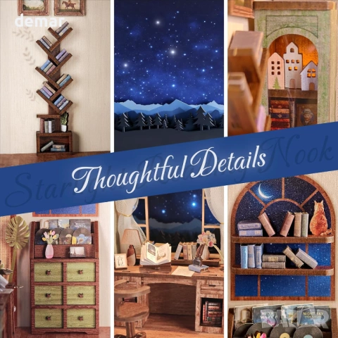 Комплект за кътче за четене DolphinIsle, 3D дървен пъзел, звездна светлина и блестящо звездно небе, снимка 2 - Пъзели - 53052081