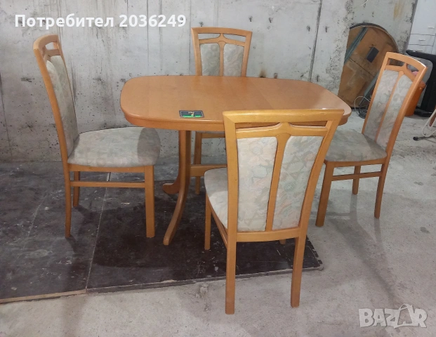 Комплект масивна разтегателна маса с 4 стола, снимка 4 - Маси - 53445486