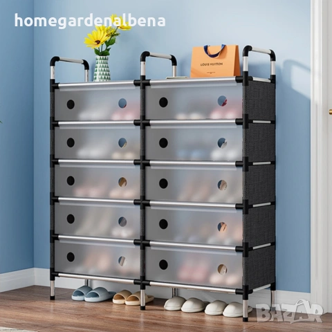Многоетажен шкаф за обувки с прозоречни врати – 5 нива, голям капацитет, снимка 2 - Шкафове - 54166619