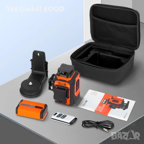 TakamineTech 3D зелен лазерен нивелир 12 линии с дистанционно, снимка 3 - Измервателни инструменти - 52332459