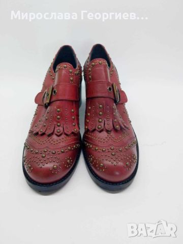 Винтидж италиански дамски обувки с капси, Червени обувки с месингови капси, Размер 39, снимка 6 - Дамски ежедневни обувки - 46412050