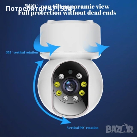 Камера 360° WiFi охранителна, с 2MP, 2-посочно аудио и нощен цвят – Идеалният бебефон за вашия дом, снимка 2 - Камери - 53191513