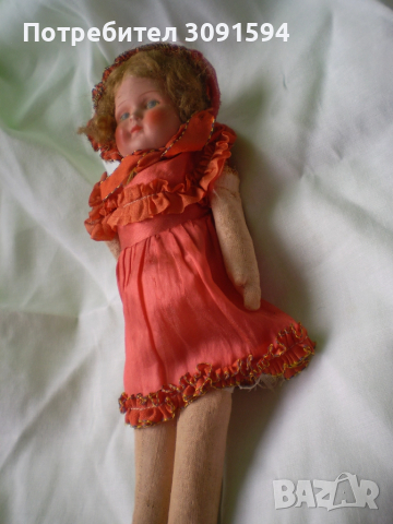 Стара кукла лице бисквит тяло плат пълно със слама, снимка 5 - Колекции - 51731760