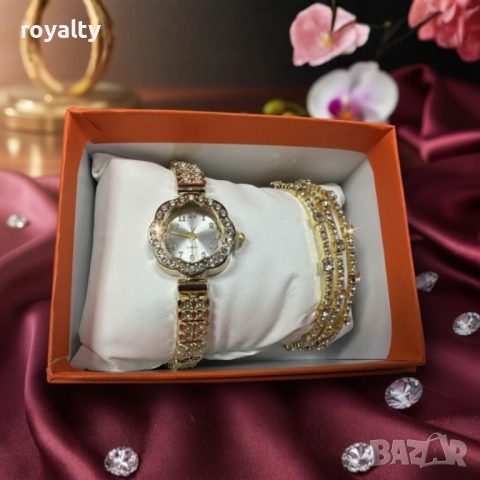Елегантен дамски комплект – кварцов часовник с гривни в подаръчна кутия, снимка 5 - Бижутерийни комплекти - 52122177
