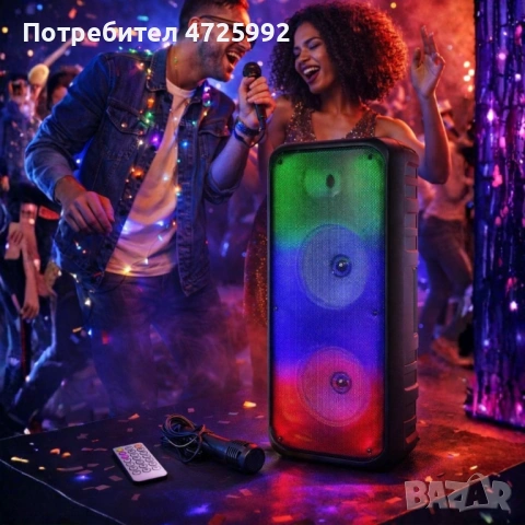 Безжична RGB тонколона – 2×8″ говорителя, Bluetooth, 1200 W, батерия 3000 mAh, снимка 6 - Тонколони - 53322145
