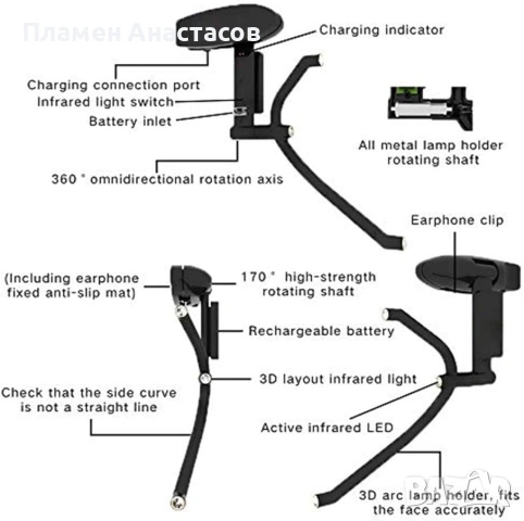 Wireless LED TrackClip – безжичен инфрачервен Track Clip за TrackNP 5 / 6DOF Head Tracking, снимка 6 - Други - 53838509