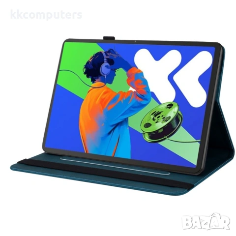 Кожен калъф за Lenovo Tab P12 Pro 12.7 2025- "Щампа пеперуда и цветя", Стойка, Слот за карти, Вкл. П, снимка 9 - Калъфи, кейсове - 53030547