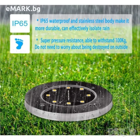 Соларни градински лампи от неръждаема стомана и 8 светодиода, снимка 7 - Соларни лампи - 48975973