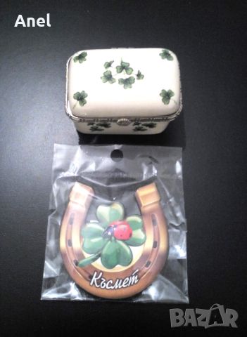 Best of luck!🍀 Ирландска порцеланова кутийка с детелини за бижута + български магнит "Късмет", снимка 1 - Други - 45665679