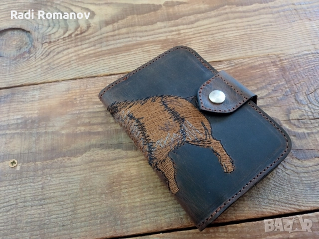 Мъжки кожен портфейл, ловен аксесоар, естествена кожа, ръчна изработка , снимка 2 - Портфейли, портмонета - 52020292