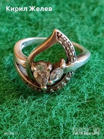 Романтичен сребърен пръстен с Мойсанит ювелирна изработка 52829, снимка 2 - Пръстени - 52933893