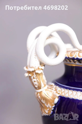 Прекрасна Майсен Meissen ваза кобалт и злато перфектна, снимка 7 - Вази - 53936084