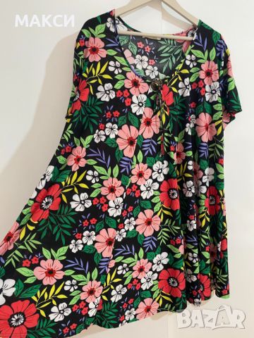 Разкошна силно еластична макси лятна разкроена рокля/туника в модерен флорален десен, снимка 3 - Рокли - 45716310
