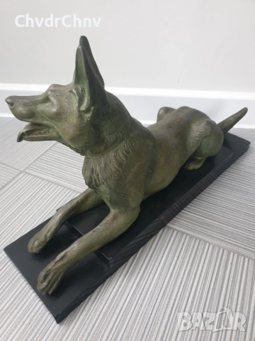 51см-9кг Carvin ЦAM статуетка/стара френска скулптура/фигура на куче-немска овчарка, снимка 4 - Статуетки - 52989414