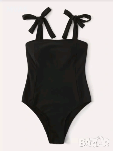 Нов дамски черен цял бански с връзки панделки М размер, снимка 4 - Бански костюми - 54084351