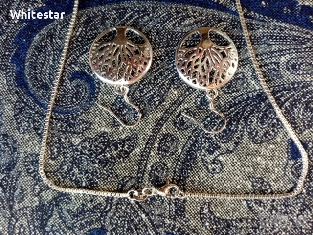 Посребрен дамски комплект - колие, обеци, гривна - "Келтско дърво", снимка 2 - Колиета, медальони, синджири - 53623112