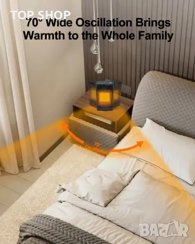 Електрически нагревател UZIMOO - 1500 W с дистанционно, 70° осцилация, 12H таймер, 3 режима, снимка 6 - Отоплителни печки - 49965480