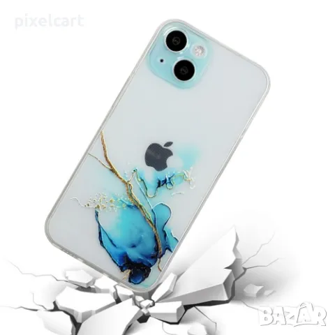 Силиконов калъф Marble за iPhone 15 Plus, Син, снимка 2 - Калъфи, кейсове - 47901777