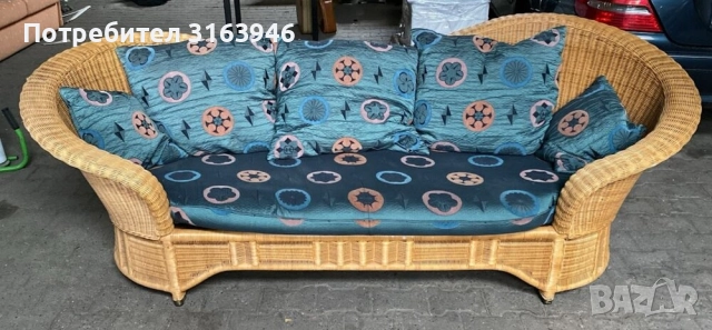 Комплект ратанови мебели с винтидж чар, снимка 3 - Дивани и мека мебел - 52235031
