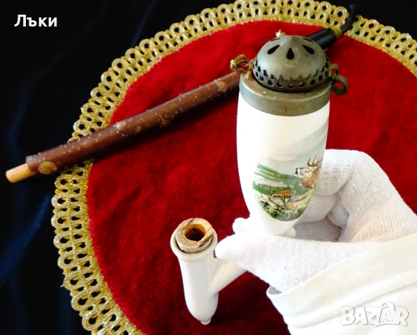 Тиролска порцеланова лула,ловна картина Елен. , снимка 9 - Антикварни и старинни предмети - 51409673