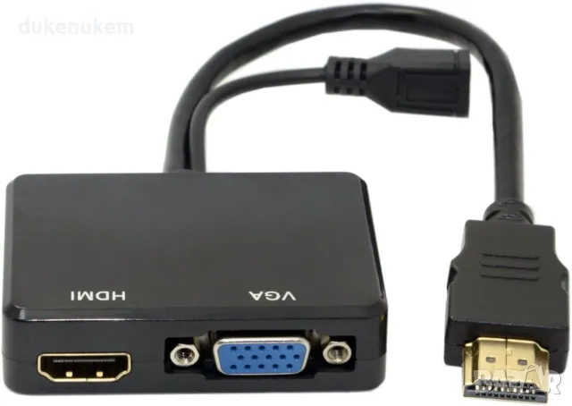 НОВ! Преходен адаптер от HDMI мъжки към HDMI и VGA , снимка 1 - Кабели и адаптери - 47063839