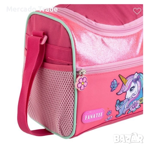 Термочанта за храна в цикламен цвят с дизайн Еднорог, За момичета, снимка 3 - Раници - 51621153