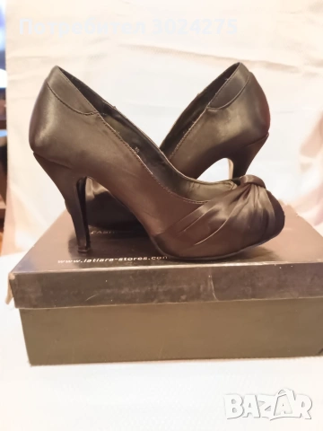 Черни сатенени обувки на висок ток, снимка 6 - Дамски обувки на ток - 54036413