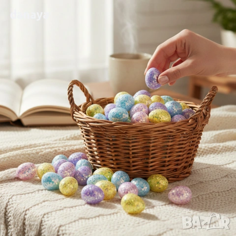 6435 Мини брокатени великденски яйца за декорация, 2 см, 100 броя, снимка 4 - Декорация за дома - 53560697