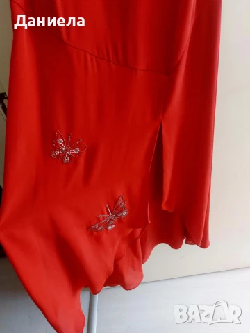 Червена дълга лятна рокля с пеперуди., снимка 4 - Рокли - 51240235