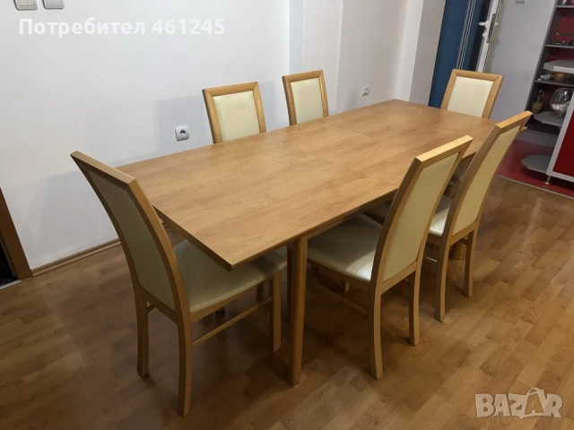 Маса за трапезария разтегателна к-т с 6 стола, снимка 2 - Маси - 52210023