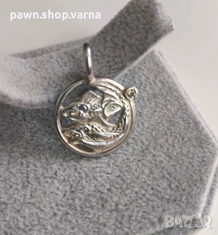 Сребърна висулка „Риби“ с фианит – 925 проба, снимка 3 - Колиета, медальони, синджири - 50895971