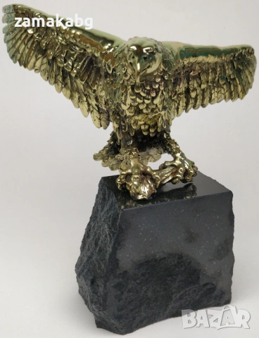 Бронзова пластика орел с поставка естествен камък черен гранит, снимка 7 - Статуетки - 53811210